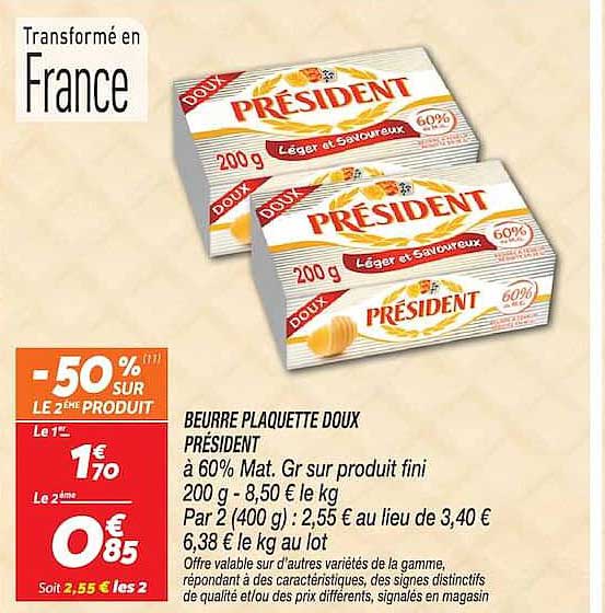 BEURRE PLAQUETTE DOUX PRÉSIDENT