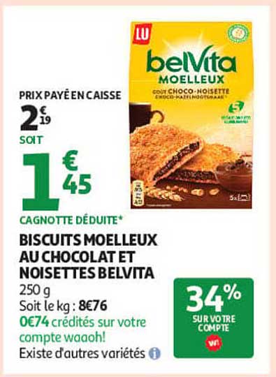 BISCUITS MOELLEUX AU CHOCOLAT ET NOISETTES BELVITA