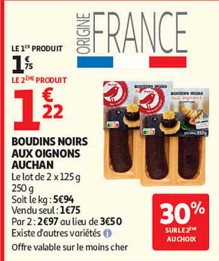BOUDINS NOIRS AUX OIGNONS AUCHAN