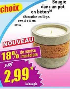 Bougie dans un pot en béton(1) décoration en liège, env. 8 x 8 cm