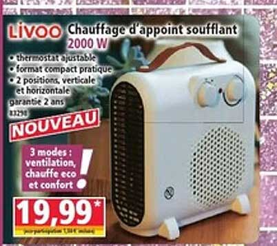 Chauffage d'appoint soufflant 2000 W