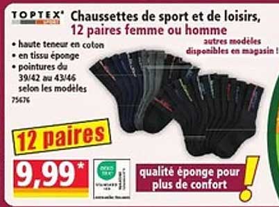 Chaussettes de sport et de loisirs, 12 paires femme ou homme