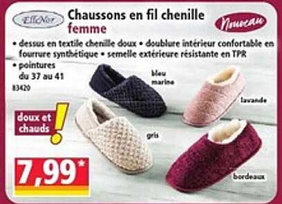 Chaussons en fil chenille femme