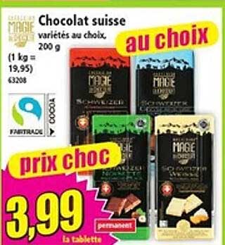 Chocolat suisse variétés au choix
