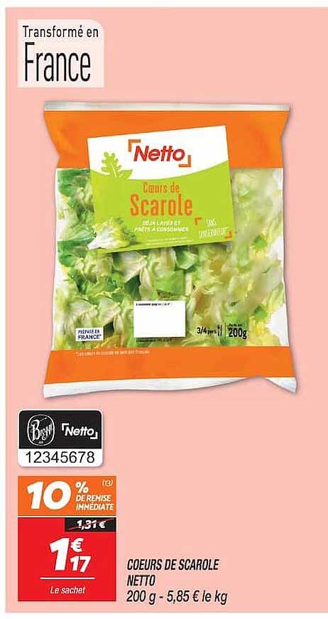 COEURS DE SCAROLE NETTO 200 g - 5,85 € le kg