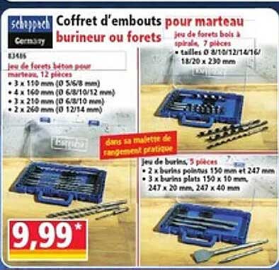 Coffret d'embouts pour marteau burineur ou forets