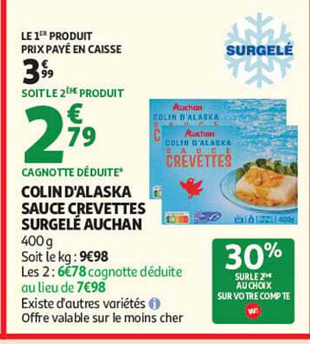 COLIN D'ALASKA SAUCE CREVETTES SURGELÉ AUCHAN