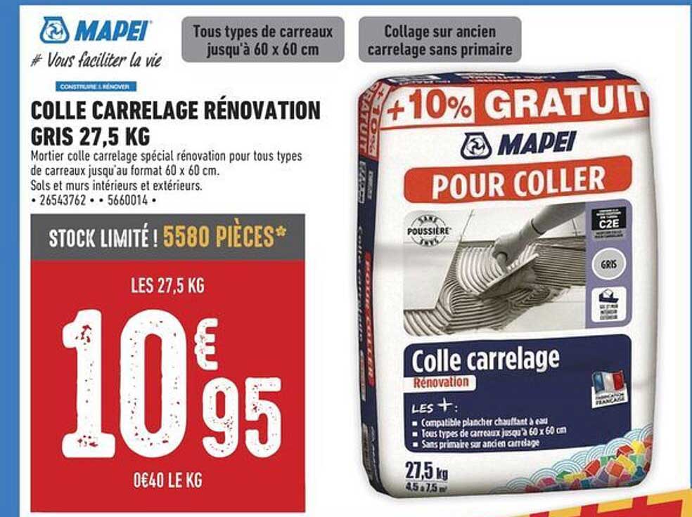 COLLE CARRELAGE RÉNOVATION GRIS 27,5 KG