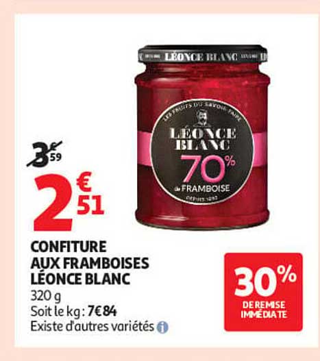 CONFITURE AUX FRAMBOISES LEONCE BLANC 320 g