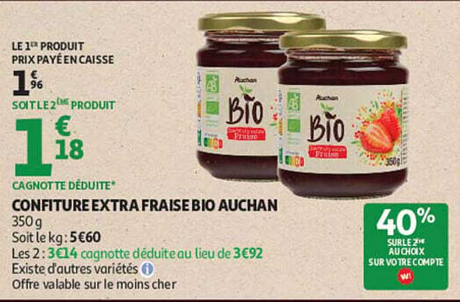 CONFITURE EXTRA FRAISE BIO AUCHAN