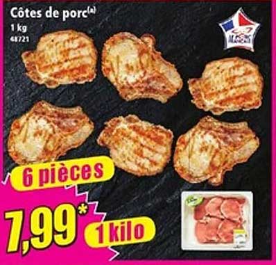 Côtes de porc 1 kg 48721 6 pièces