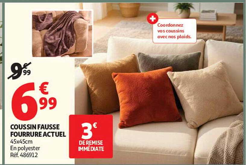 COUSSIN FAUSSE FOURRURE ACTUEL 45x45cm En polyester Réf. 486912