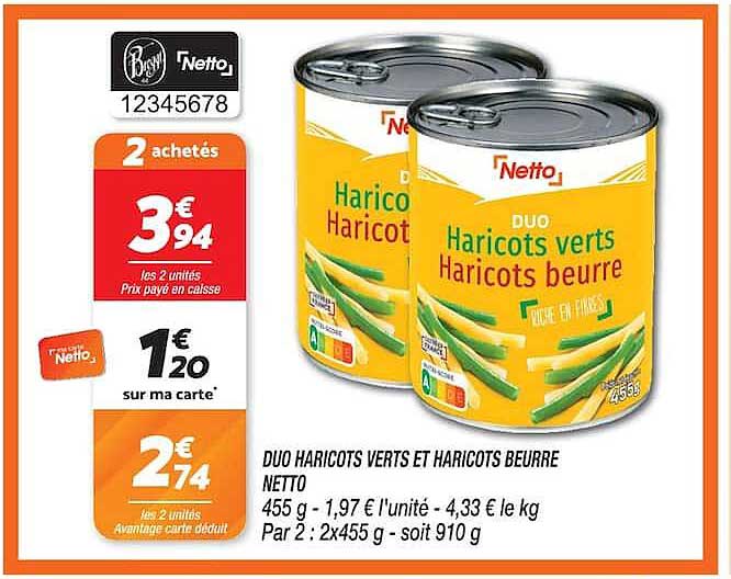 DUO HARICOTS VERTS ET HARICOTS BEURRE NETTO