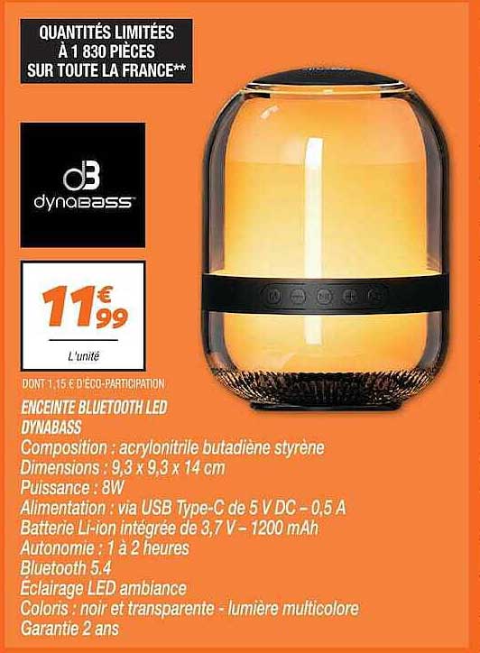 ENCEINTE BLUETOOTH LED DYNABASS