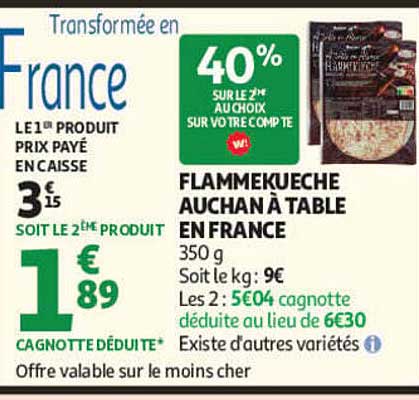 FLAMMEKUECHE AUCHAN À TABLE EN FRANCE