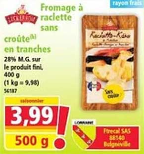 Fromage à raclette sans croûte en tranches