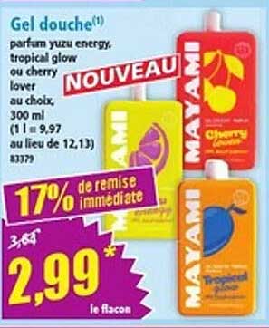 Gel douche(1) parfum yuzu energy, tropical glow ou cherry lover, au choix, 300 ml (1 l = 9,97) au lieu de 12,19) 8337)