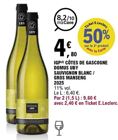 IGP(2) CÔTES DE GASCOGNE DOMUS UBY SAUVIGNON BLANC / GROS MANSENG 2025