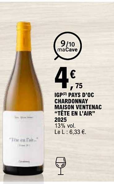 IGP(2) PAYS D’OC CHARDONNAY MAISON VENTENAC “TÊTE EN L’AIR” 2025