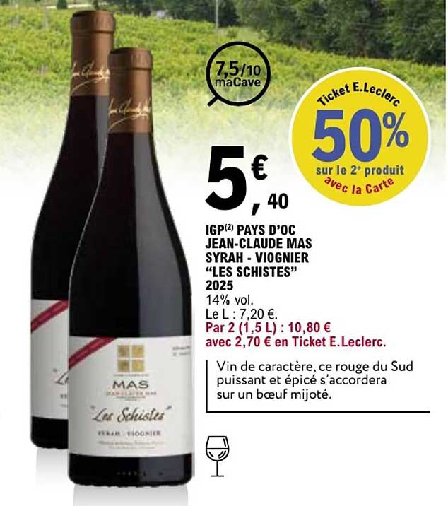 IGP(2) PAYS D’OC JEAN-CLAUDE MAS SYRAH - VIOGNIER “LES SCHISTES” 2025