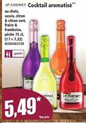 JP CHENET Cocktail aromatisé* au choix, cassis, citron & citron vert, fraise & framboise, pêche 75 cl