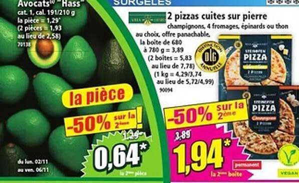la pièce -50% sur la 2ème