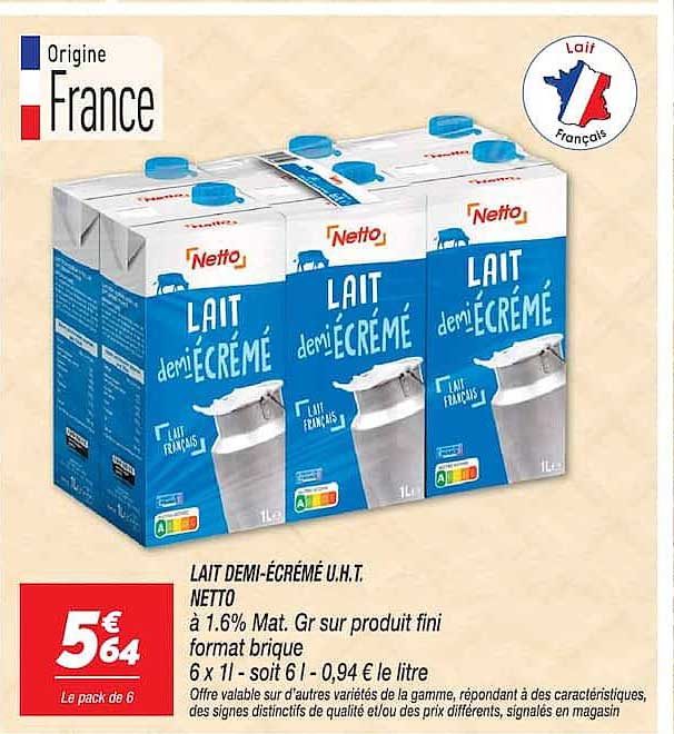 LAIT DEMI-ÉCRÉMÉ U.H.T. NETTO
