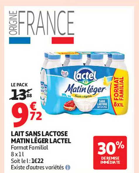 LAIT SANS LACTOSE MATIN LÉGER LACTEL