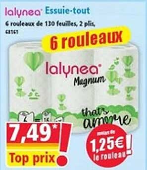 lalinea Essuie-tout 6 rouleaux de 130 feuilles, 2 plis, env.