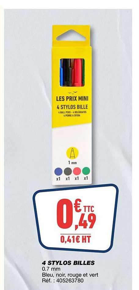 LES PRIX MINI 4 STYLOS BILLE