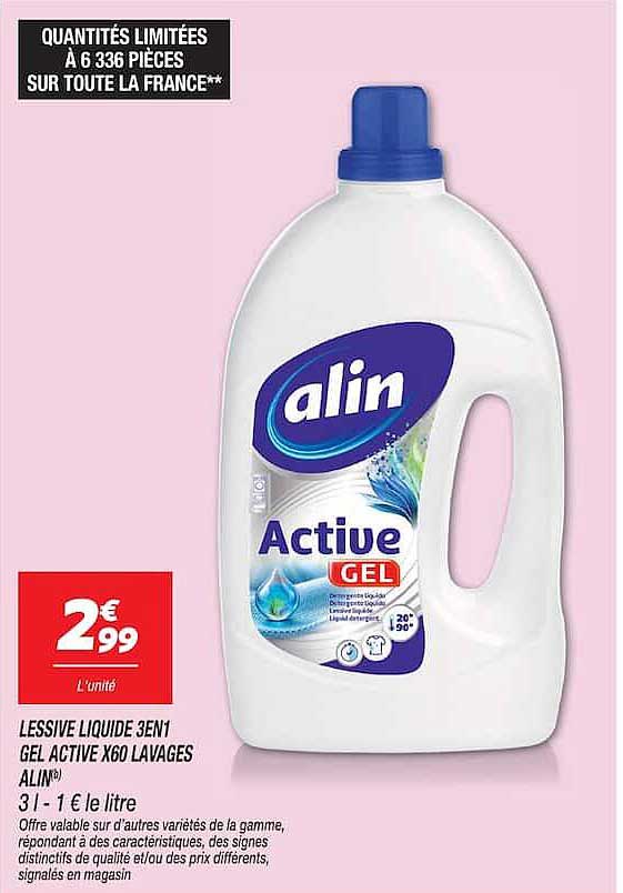 LESSIVE LIQUIDE 3EN1 GEL ACTIVE X60 LAVAGES ALIN®