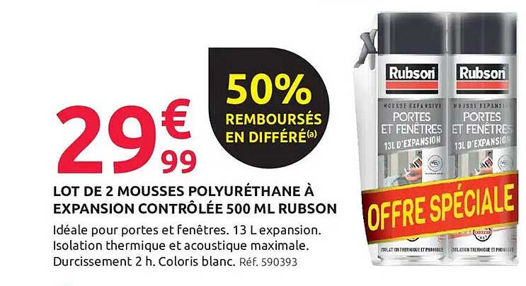 LOT DE 2 MOUSSES POLYURÉTHANE À EXPANSION CONTRÔLÉE 500 ML RUBSON