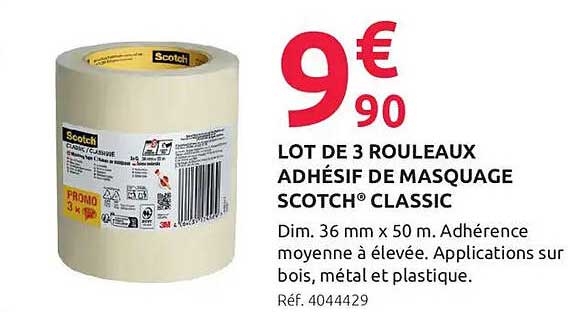 LOT DE 3 ROULEAUX ADHÉSIF DE MASQUAGE SCOTCH® CLASSIC