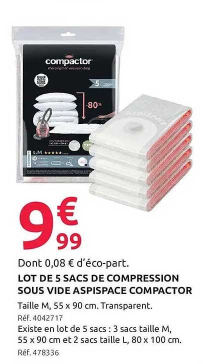 LOT DE 5 SACS DE COMPRESSION SOUS VIDE ASPISPACE COMPACTOR