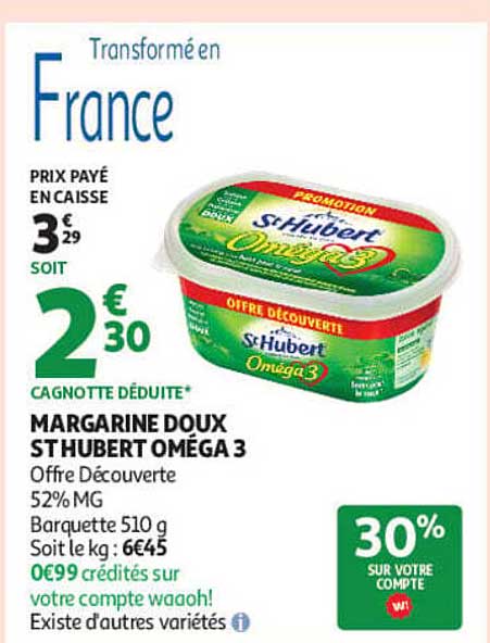 MARGARINE DOUX SHUBERT OMÉGA 3 Offre Découverte 52% MG Barquette 510 g