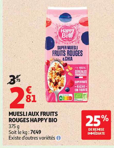 MUESLI AUX FRUITS ROUGES HAPPY BIO