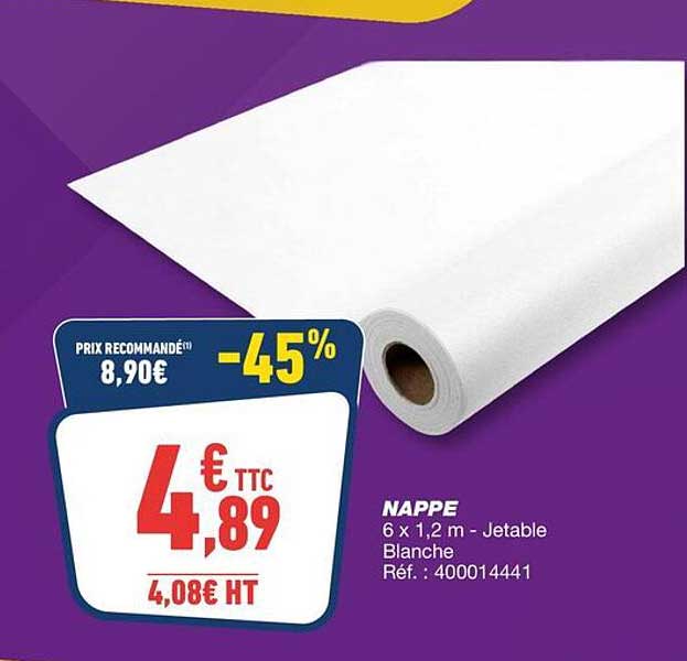 NAPPE 6 x 1,2 m - Jetable Blanche
