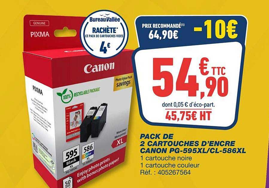 PACK DE 2 CARTOUCHES D'ENCRE CANON PG-595XL/CL-586XL