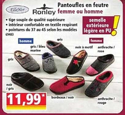Pantoufles en feutre femme ou homme