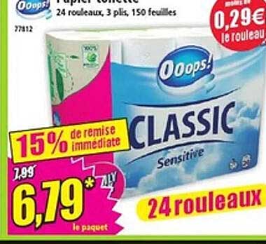 Papier toilette 24 rouleaux, 3 plis, 150 feuilles
