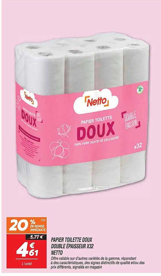 PAPIER TOILETTE DOUX DOUBLE ÉPAISSEUR X32 NETTO