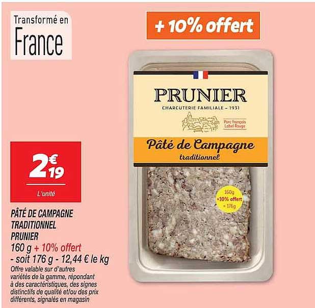PÂTÉ DE CAMPAGNE TRADITIONNEL PRUNIER 160 g + 10% offert