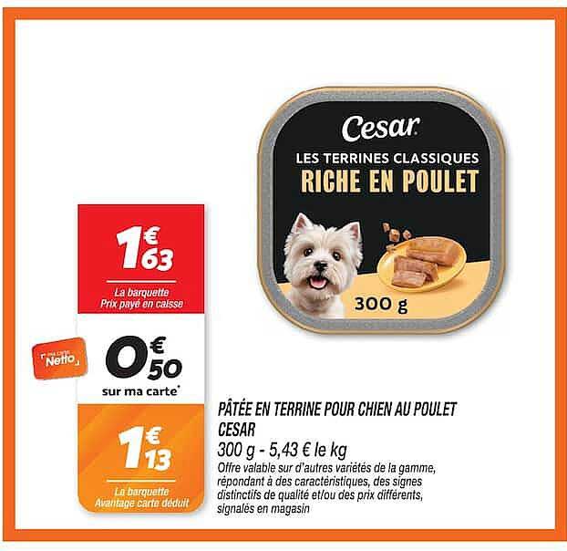PÂTÉE EN TERRINE POUR CHIEN AU POULET CESAR