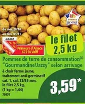 Pommes de terre de consommation "Gourmandine/Jazzy" selon arrivage