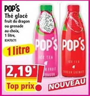 POP'S Thé glacé fruit du dragon ou grenade au choix, 1 litre