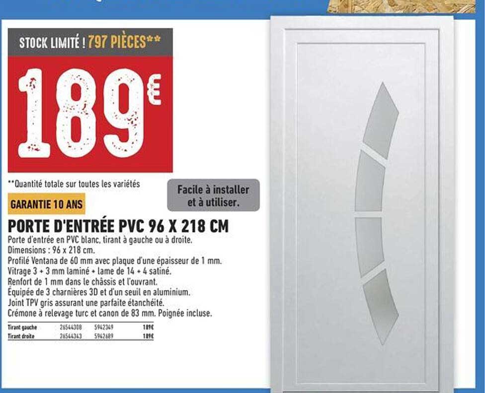 PORTE D'ENTRÉE PVC 96 X 218 CM