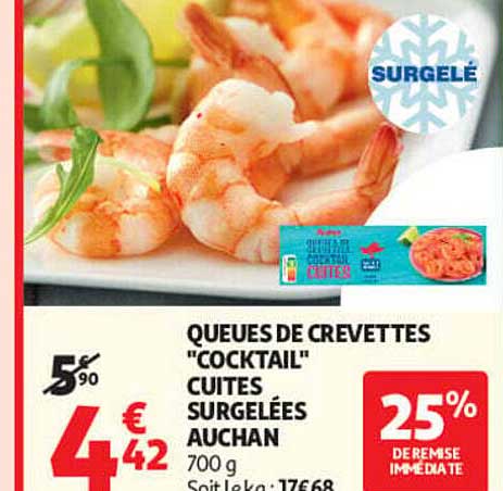 QUEUE DE CREVETTES "COCKTAIL" CUITES SURGELÉES AUCHAN
