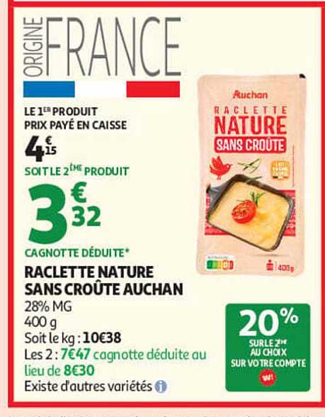 RACLETTE NATURE SANS CROÛTE AUCHAN