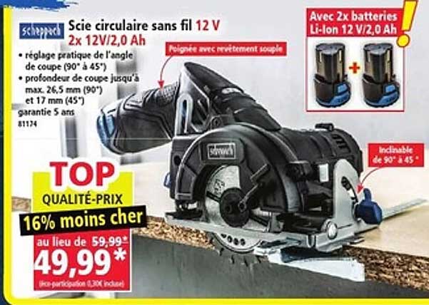 Scie circulaire sans fil 12 V 2x 12V/2,0 Ah