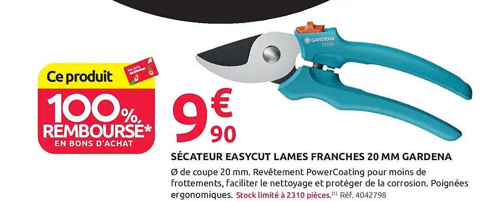 SÉCATEUR EASYCUT LAMES FRANCHES 20 MM GARDENA